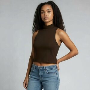 Bardot Contour Sleeveless Mock Neck Dark‎ Brown Tank Top Women's Size Small